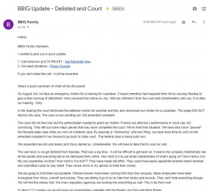 BBIG Update - Delisted and Court