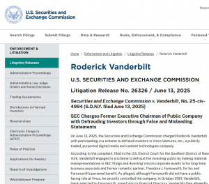 Roderick Vanderbilt settles SEC case provides evidence and precedent for shareholders